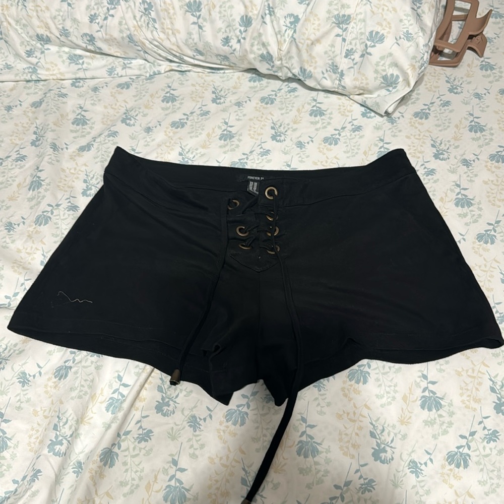 Forever21 front tie black velvet feel shorts